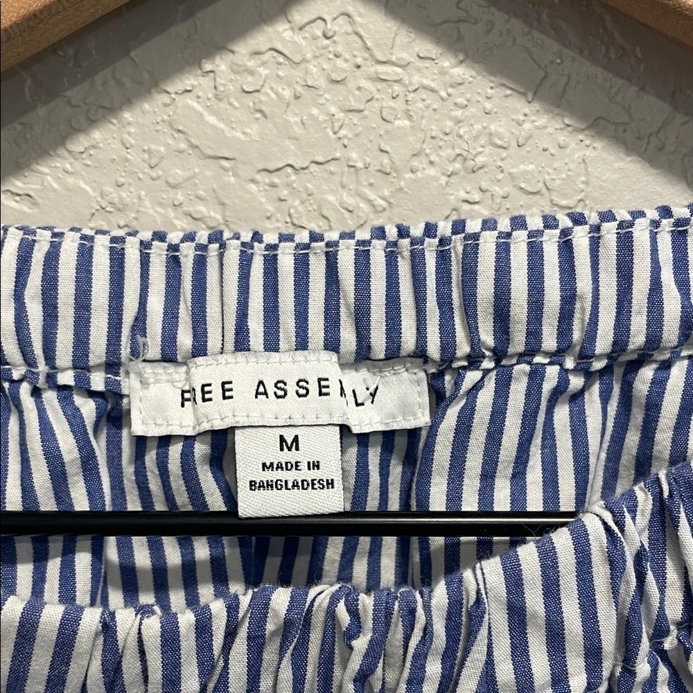 Free Assembly Blue White Stripe Puff Sleeve Mini Dress Size M - Picture 3 of 7